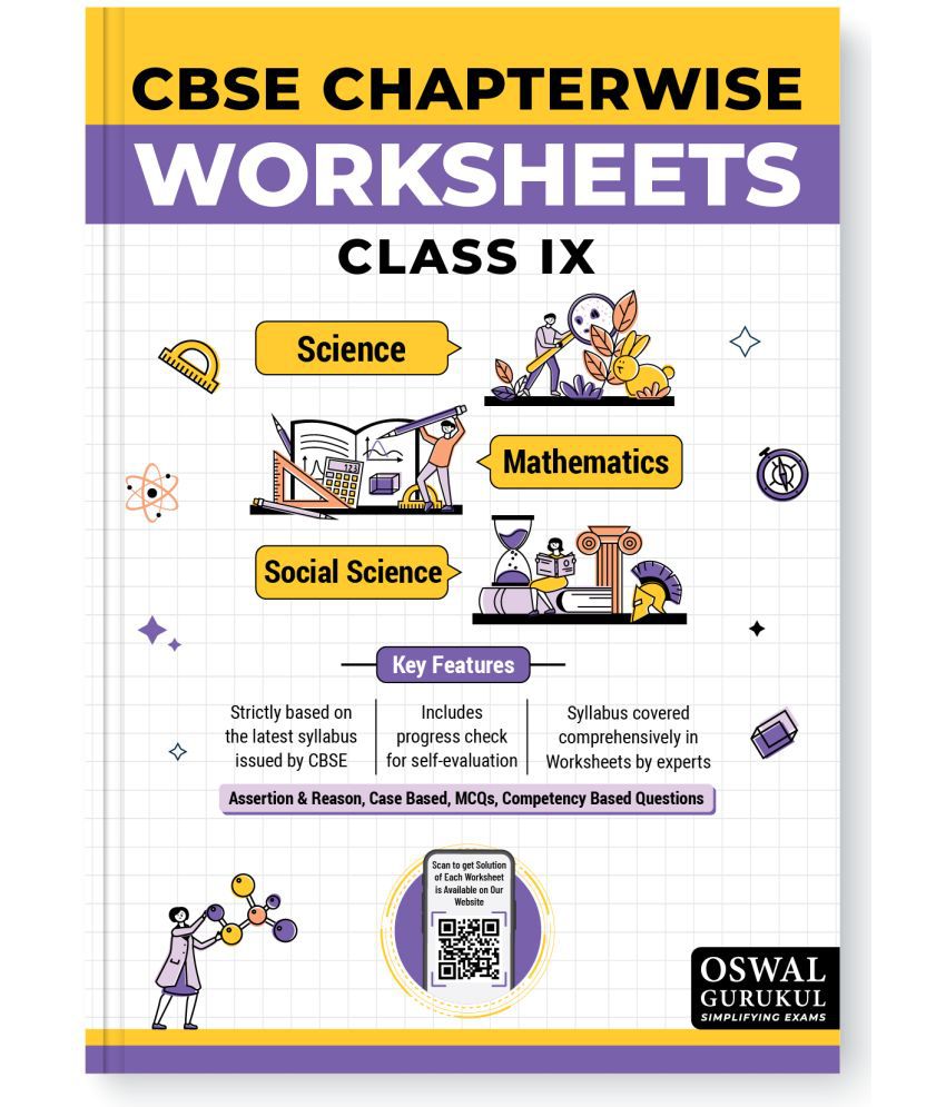     			Oswal - Gurukul CBSE Chaptewrwise Worksheets for Class 9 Exam 2024 - Science, Social Science, Maths (Competency Focused Questions, MCQs, Case, Asserti