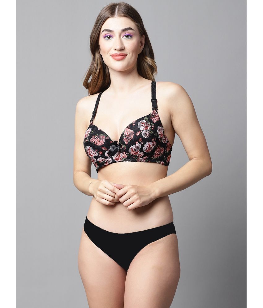     			PrettyCat Lace Women's Bra & Panty Set ( Black )