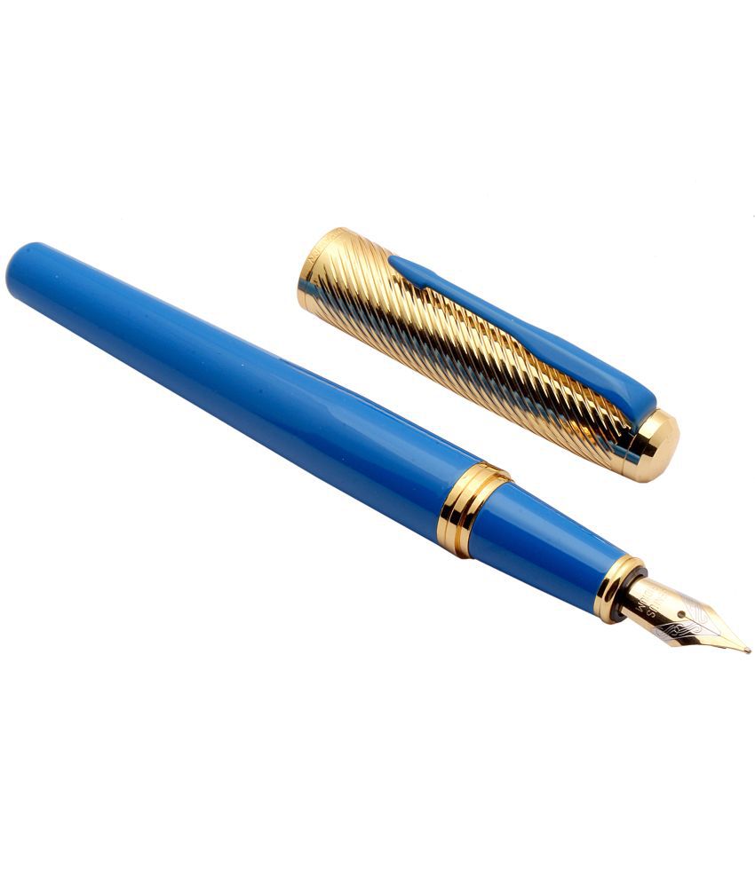     			Srpc Dikawen 8077 Golden & Blue Metal Body Fountain Pen Arrow Clip