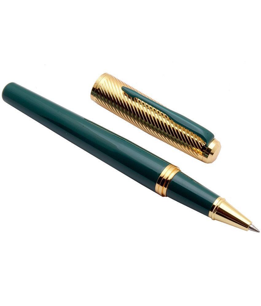     			Srpc Dikawen 8077 Golden & Green Metal Body Rollerball Pen Arrow Clip Blue Refill