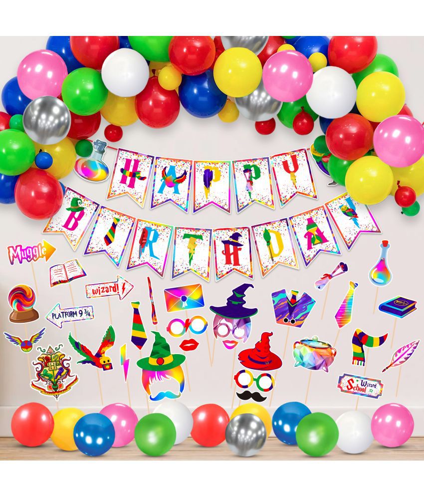     			Zyozi Multicolor Magical Wizard Birthday Decorations, Magical Wizard Party Decorations Include Letter Banner, Balloon and Photo Booth Props (Pack of 56)