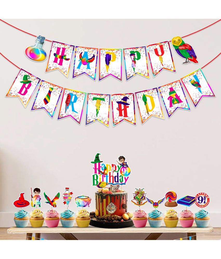     			Zyozi Multicolor Magical Wizard Birthday Party Supplies for Kids, Magical Wizard Party Decorations Include Letter Banner,Caker Topper and Cup Cake Topper (Pack of 12)