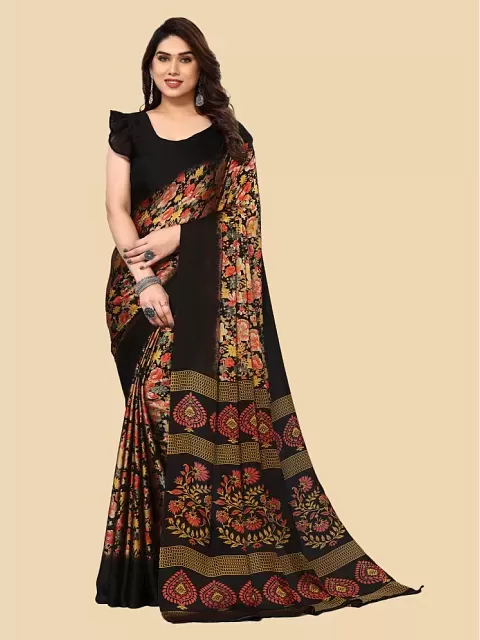 Buy FANCYNINE BLACK Women's Cotton Saree With Blouse Piece at Amazon.in