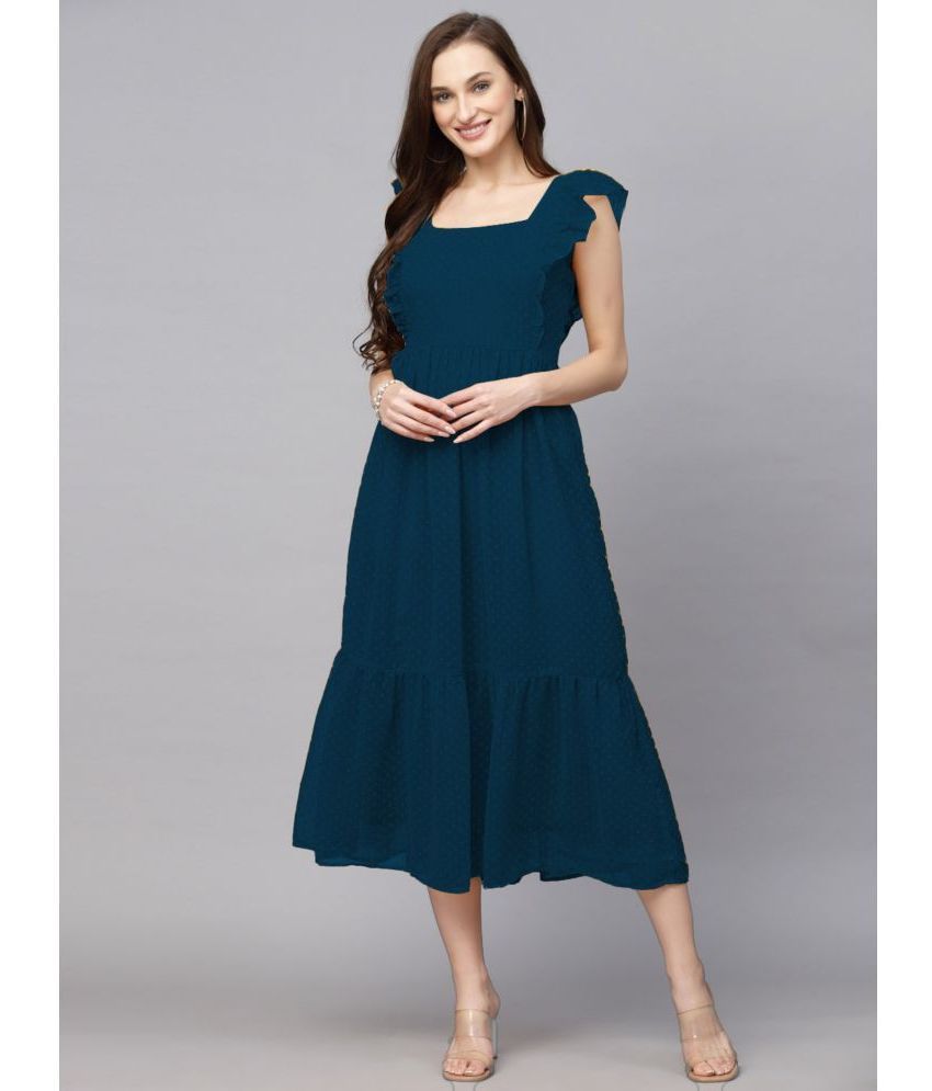     			Aika - Blue Georgette Women's Fit & Flare Dress ( Pack of 1 )