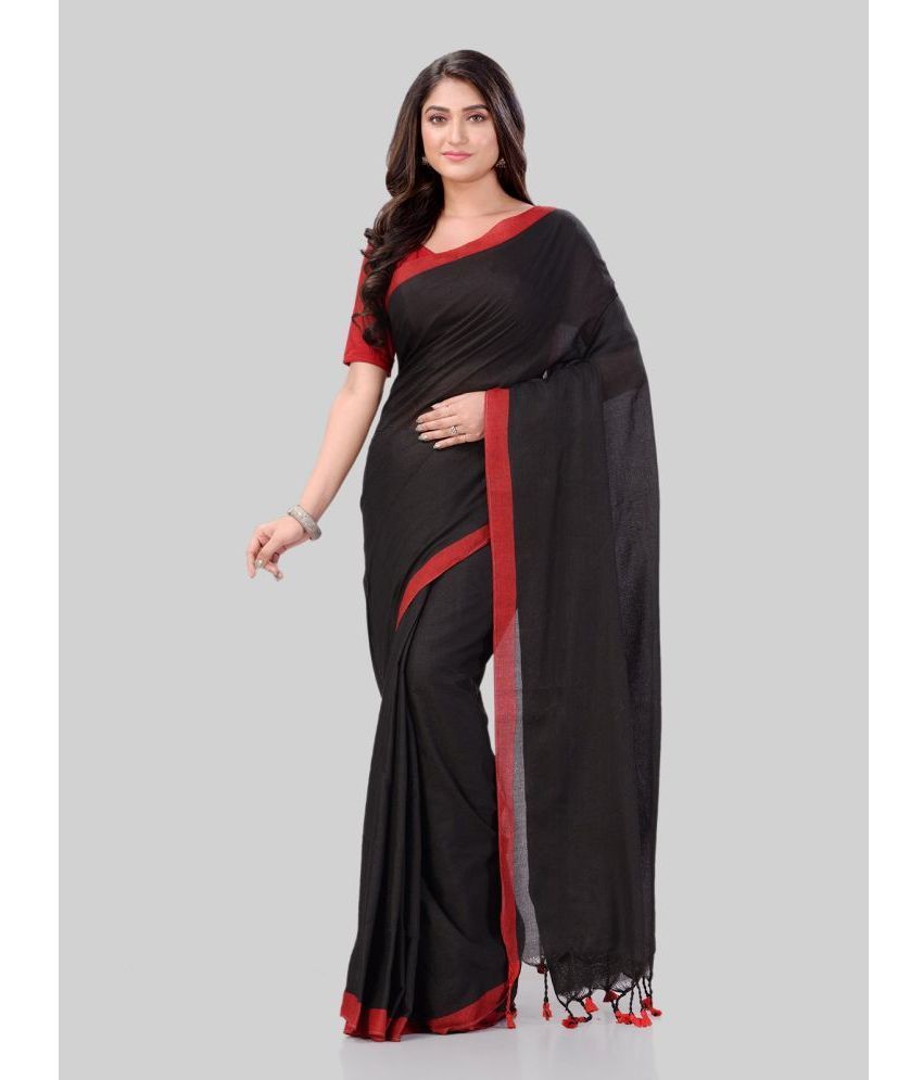     			Desh Bidesh - Black Cotton Saree Without Blouse Piece ( Pack of 1 )