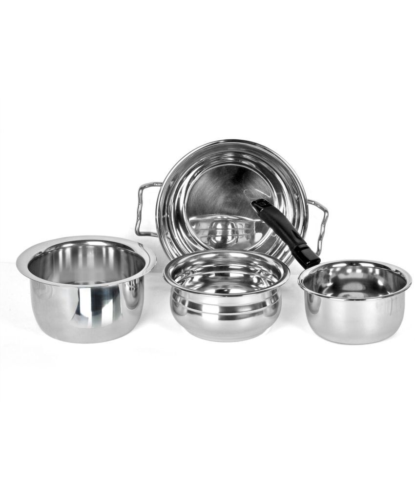    			Kitchen Krafts - 4 pcs cookware set Silver Stainless Steel Enamle Cookware Sets ( Set of 4 )