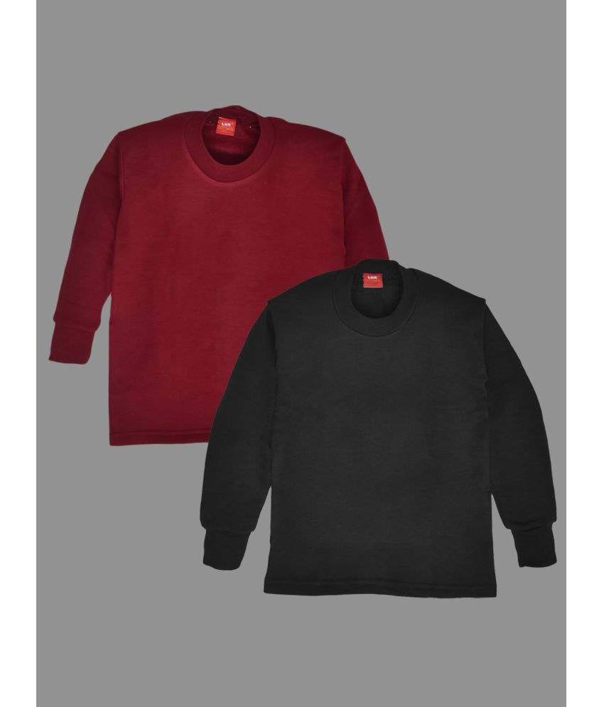     			Lux Cottswool Kid's Maroon And Black Solid Cotton Thermal Top - Pack of 2