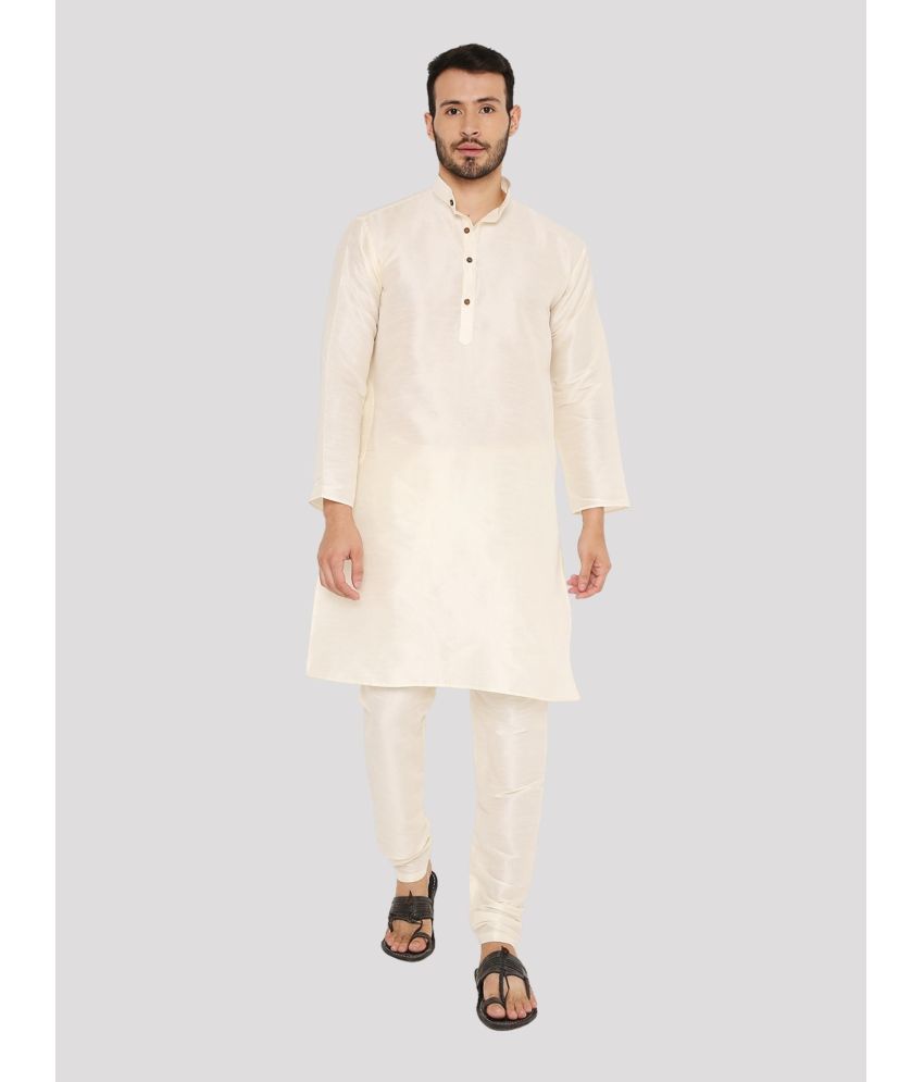     			Maharaja - White Raw Silk Regular Fit Men's Kurta Pyjama Set ( Pack of 1 )