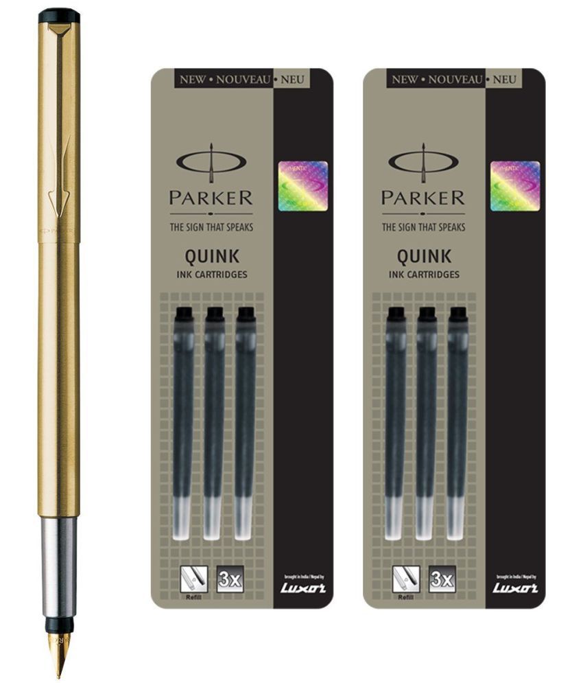     			Parker Vector Gold GT Fountain Pen + Quink Ink Cartridge - Black (Pack of 6)