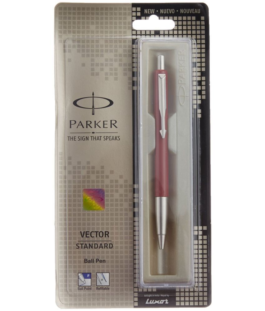     			Parker Vector Standard Chrome Trim Ball Pen, Red Body, Pack of 5