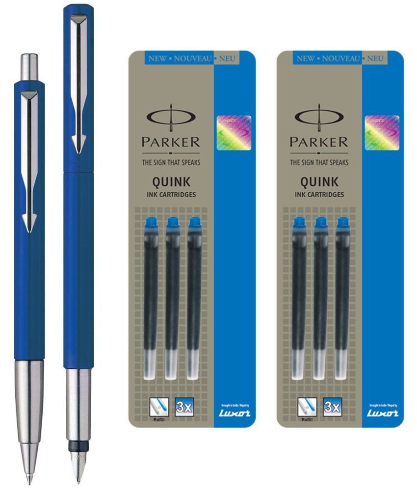     			Parker Vector Standard Sets Fountain Pen + Ball Pen - Blue + Quink Ink Cartridge - Blue (Pack of 6)