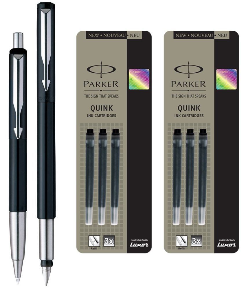     			Parker Vector Standard Sets Fountain Pen + Ball Pen - Black + Quink Ink Cartridge - Black (Pack of 6)