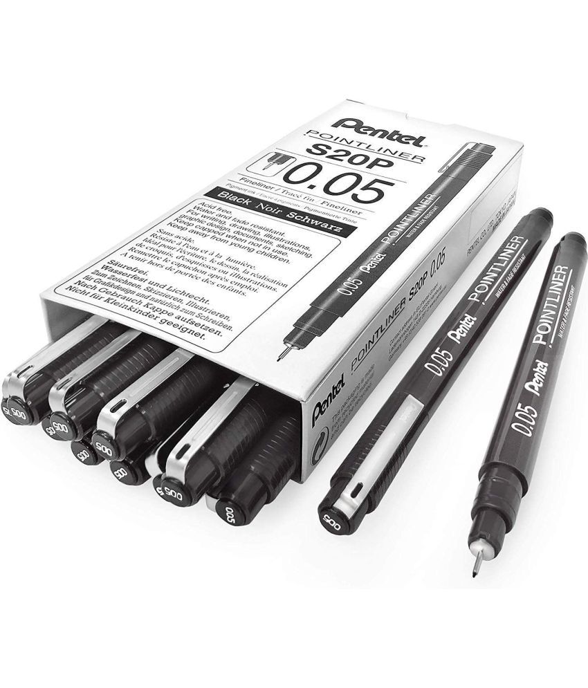     			Pentel Arts Pointliner Drawing Pen, 0.05mm, Black Ink, Box of 12 Pens (S20P-05A)