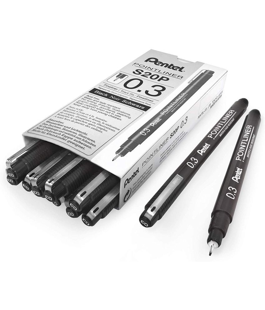     			Pentel Arts Pointliner Drawing Pen, 0.3mm, Black Ink, Box of 12 Pens (S20P-3A)