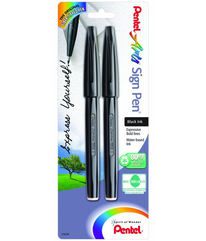     			Pentel Arts Sign Pen, Black Ink, 2 Pack (S520BP2A)