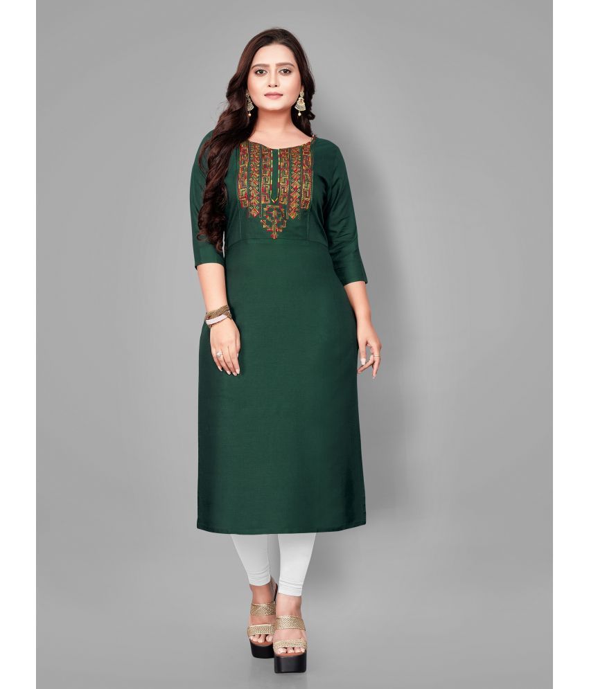     			RIAANA - Green Rayon Women's Straight Kurti ( Pack of 1 )