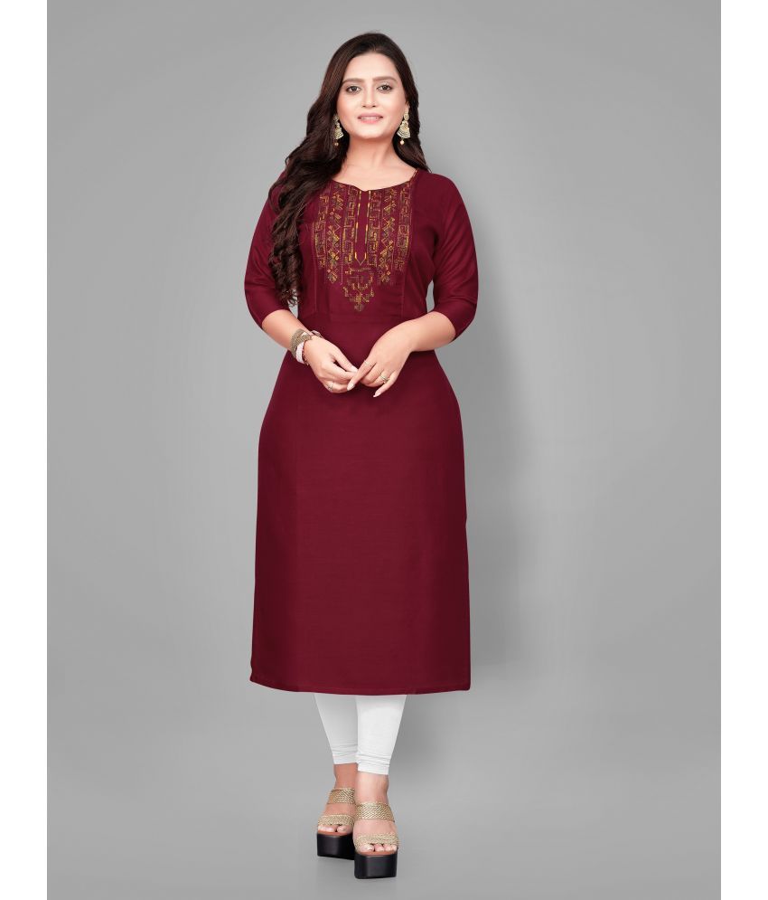     			RIAANA - Maroon Rayon Women's Straight Kurti ( Pack of 1 )