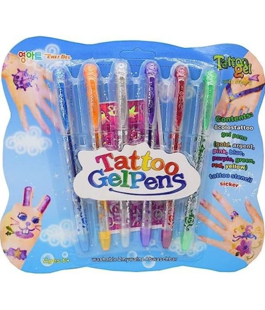     			2413 - YESKART 6 PC Fancy Tattoo Gel Pen Pack Glitter Pen Birthday Return Gifts Kids (Pack of 6) Multicolor