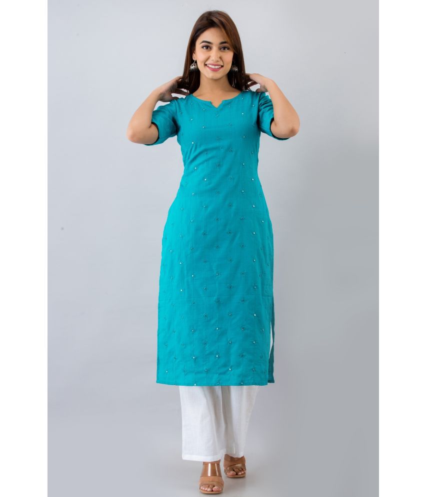     			FabbibaPrints - Turquoise Straight Cotton Blend Women's Stitched Salwar Suit ( Pack of 1 )