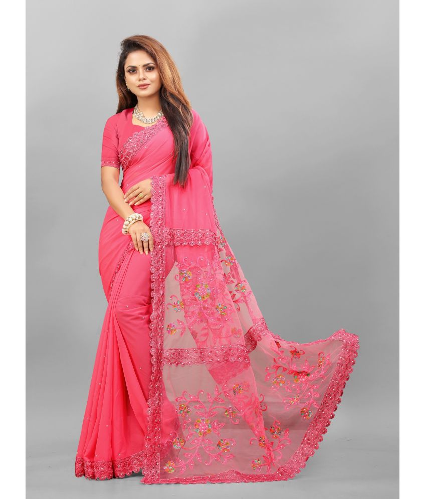     			JULEE - Pink Georgette Saree With Stitched Blouse ( Pack of 1 )