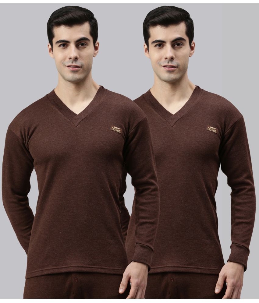     			Lux Cottswool - Brown Cotton Blend Men's Thermal Tops ( Pack of 2 )