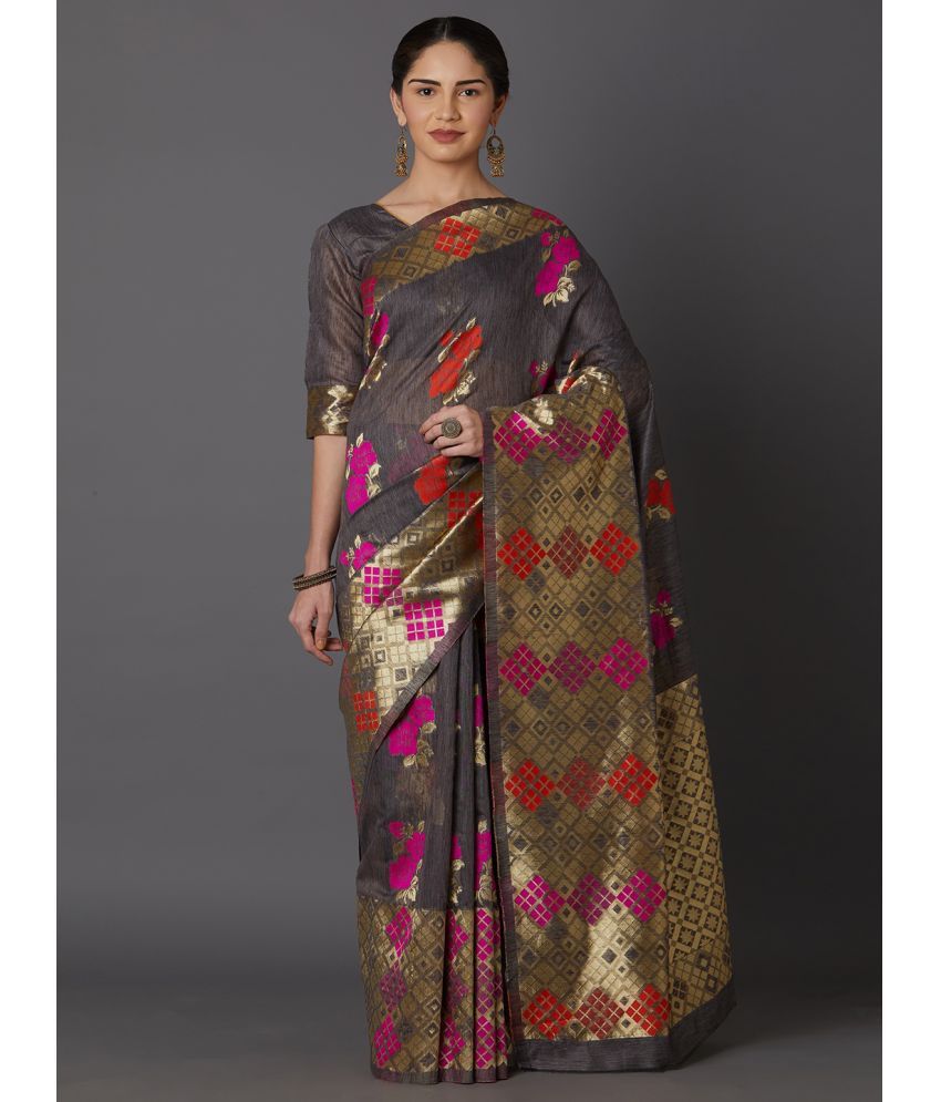     			SareeShop Designer SareeS - Grey Cotton Silk Saree With Blouse Piece ( Pack of 1 )