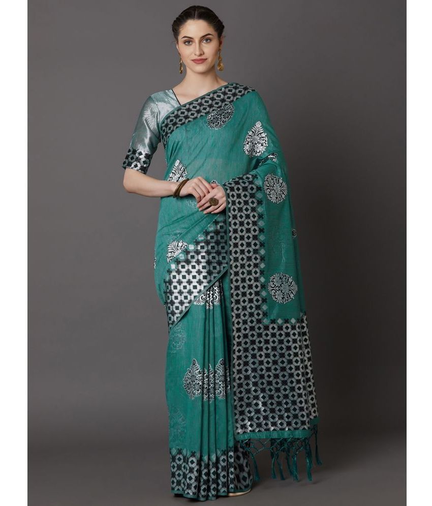     			SareeShop Designer SareeS - Turquoise Cotton Silk Saree With Blouse Piece ( Pack of 1 )