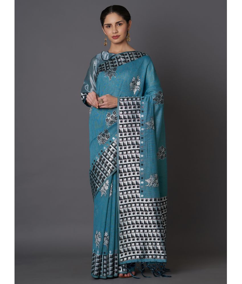     			SareeShop Designer SareeS - Turquoise Jacquard Saree With Blouse Piece ( Pack of 1 )