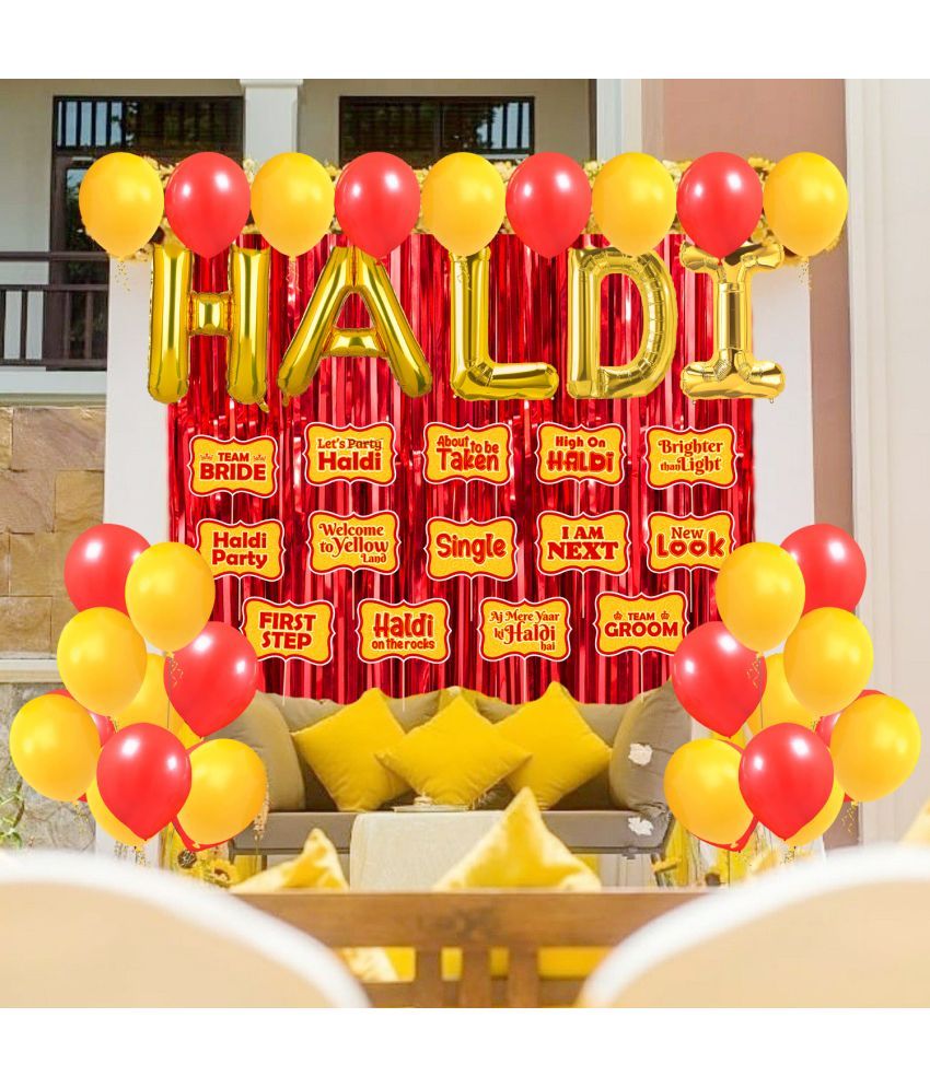     			Zyozi Haldi Ceremony Decorations ,Haldi Ceremony Decoration Kit Include Foil Balloons, Photobooth Props, Foil Curtain And Balloons (Pack Of 38)