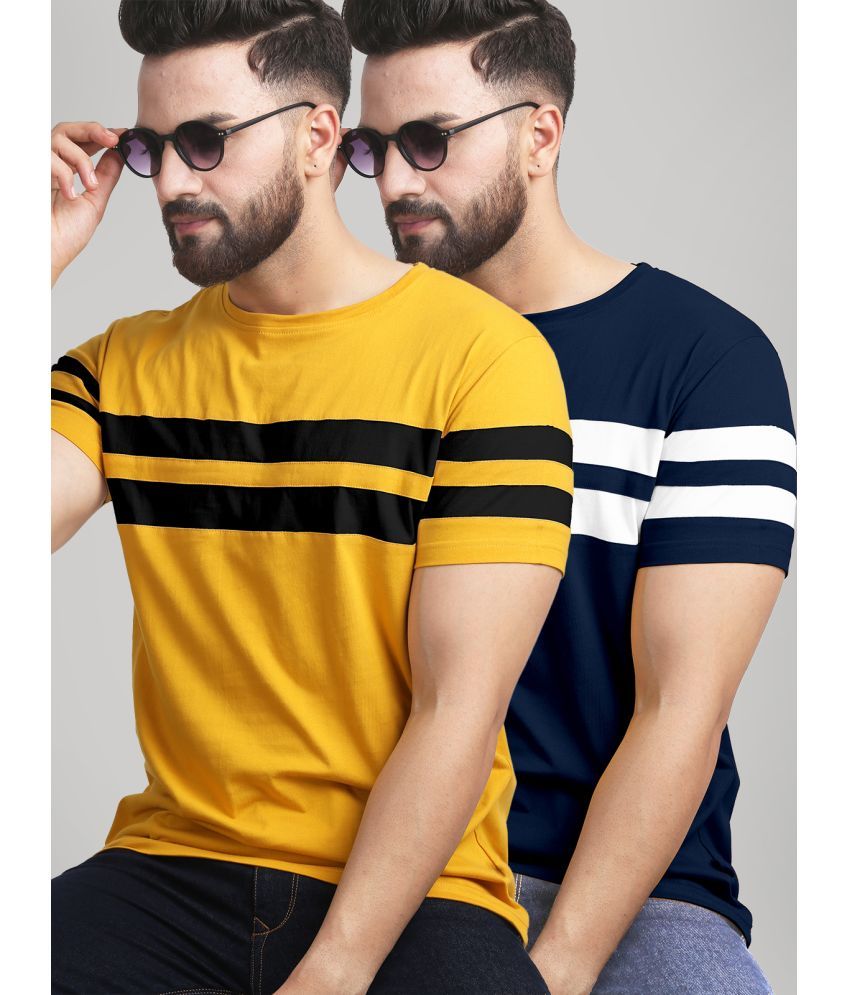     			AUSK - Mustard Cotton Blend Regular Fit Men's T-Shirt ( Pack of 2 )