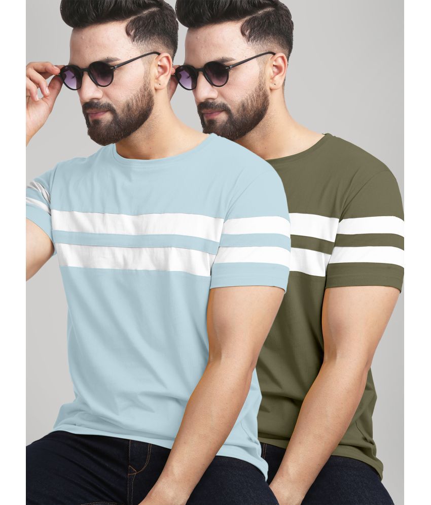     			AUSK - Sky Blue Cotton Blend Regular Fit Men's T-Shirt ( Pack of 2 )