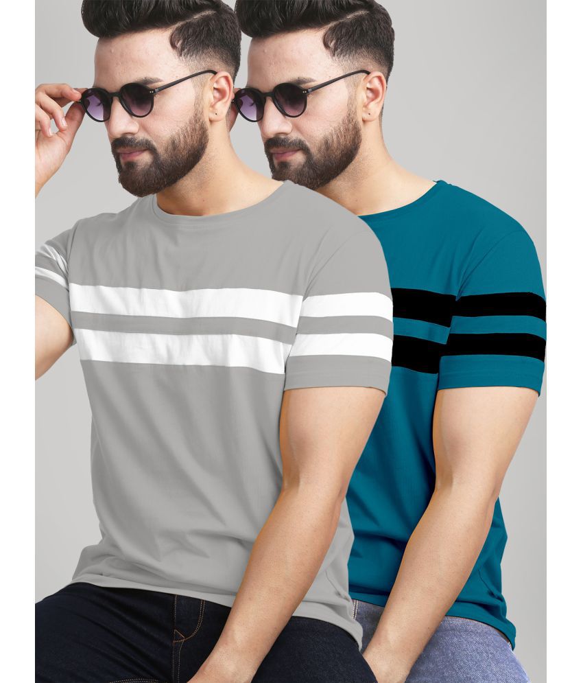     			AUSK - Teal Cotton Blend Regular Fit Men's T-Shirt ( Pack of 2 )