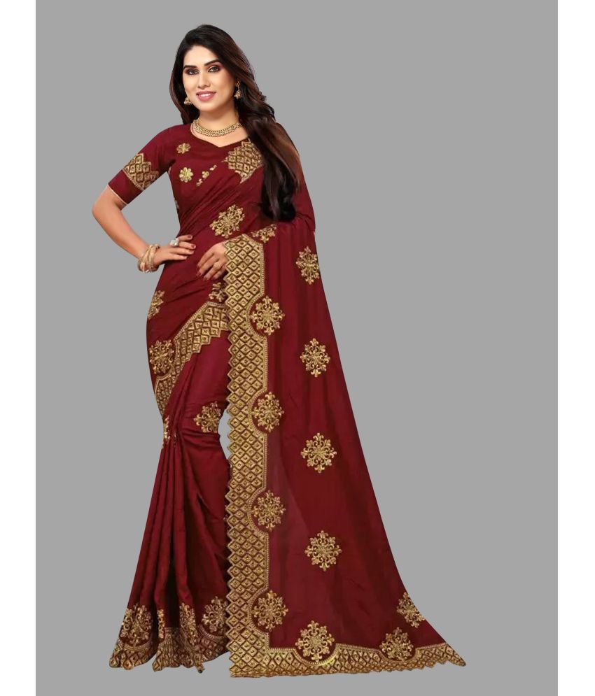     			Aika - Maroon Silk Saree With Blouse Piece ( Pack of 1 )
