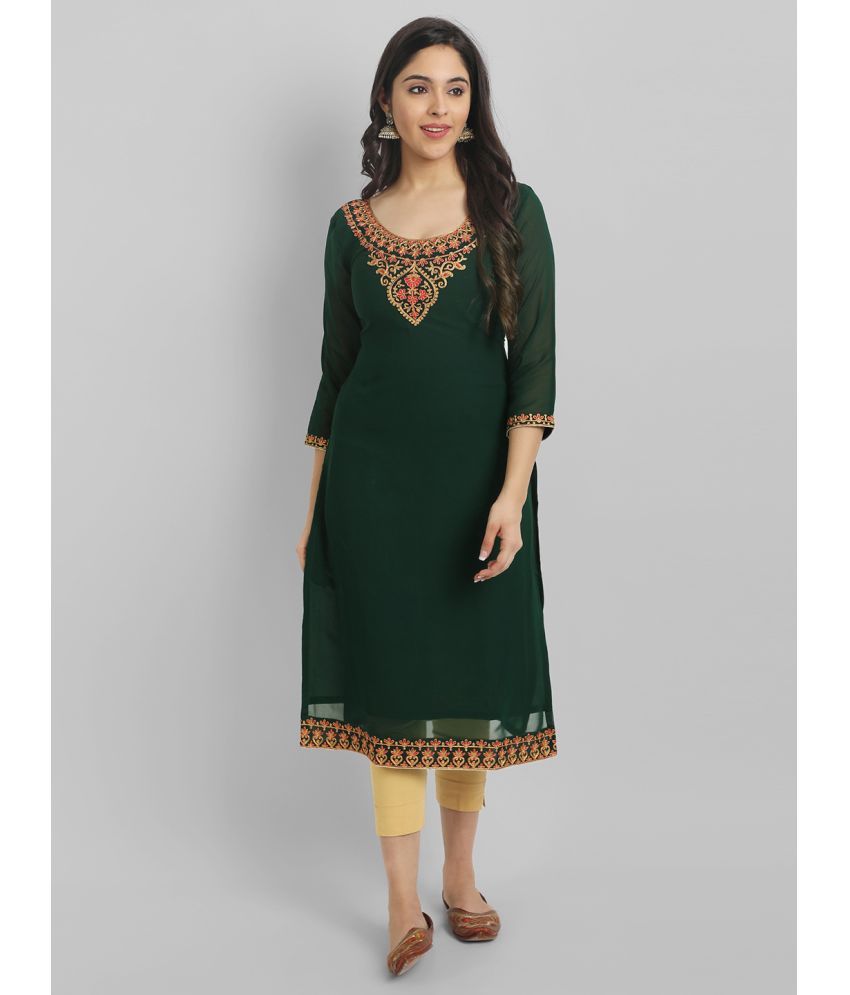     			Femvy - Green Georgette Women's Straight Kurti ( Pack of 1 )