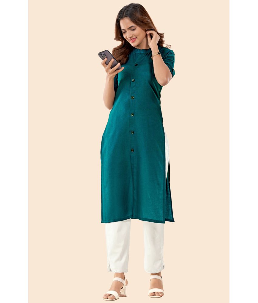     			Glomee - Teal Cotton Women's Front Slit Kurti ( Pack of 1 )