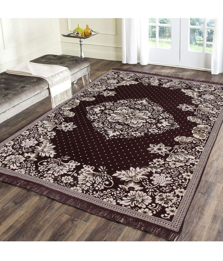     			HOMETALES Brown Chenille Dhurrie Carpet Floral 4x6 Ft