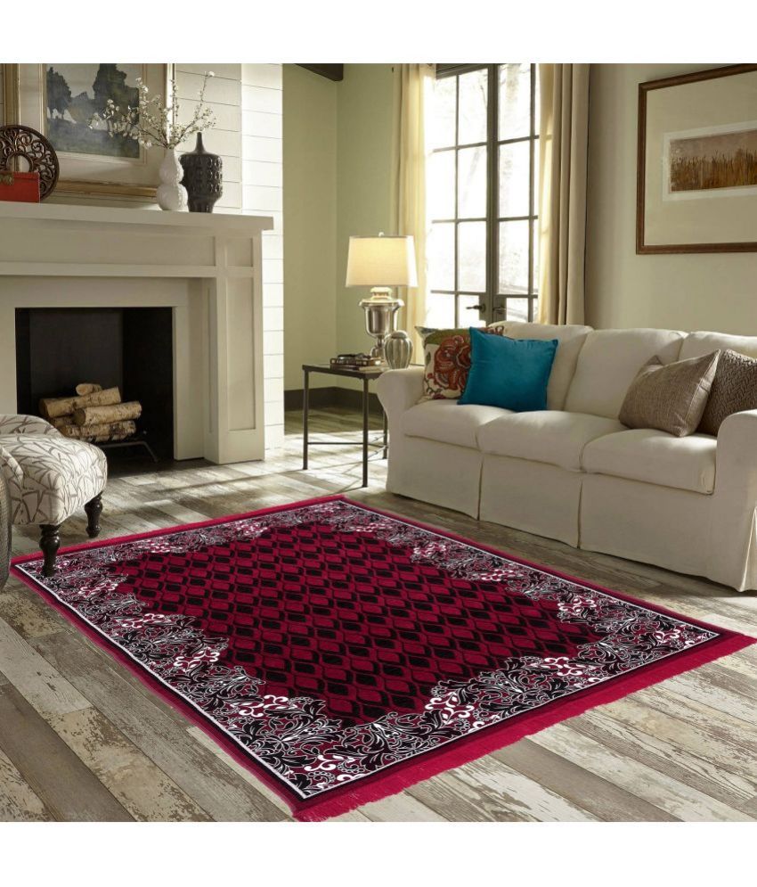     			Zesture Maroon Chenille Dhurrie Carpet Floral 5x7 Ft