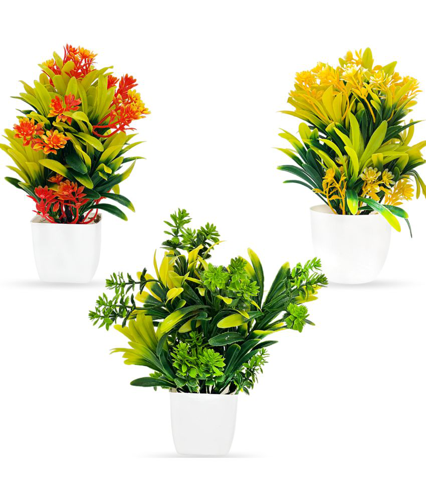     			KAAF - Multicolor Evergreen Artificial Flowers With Pot ( Pack of 3 )