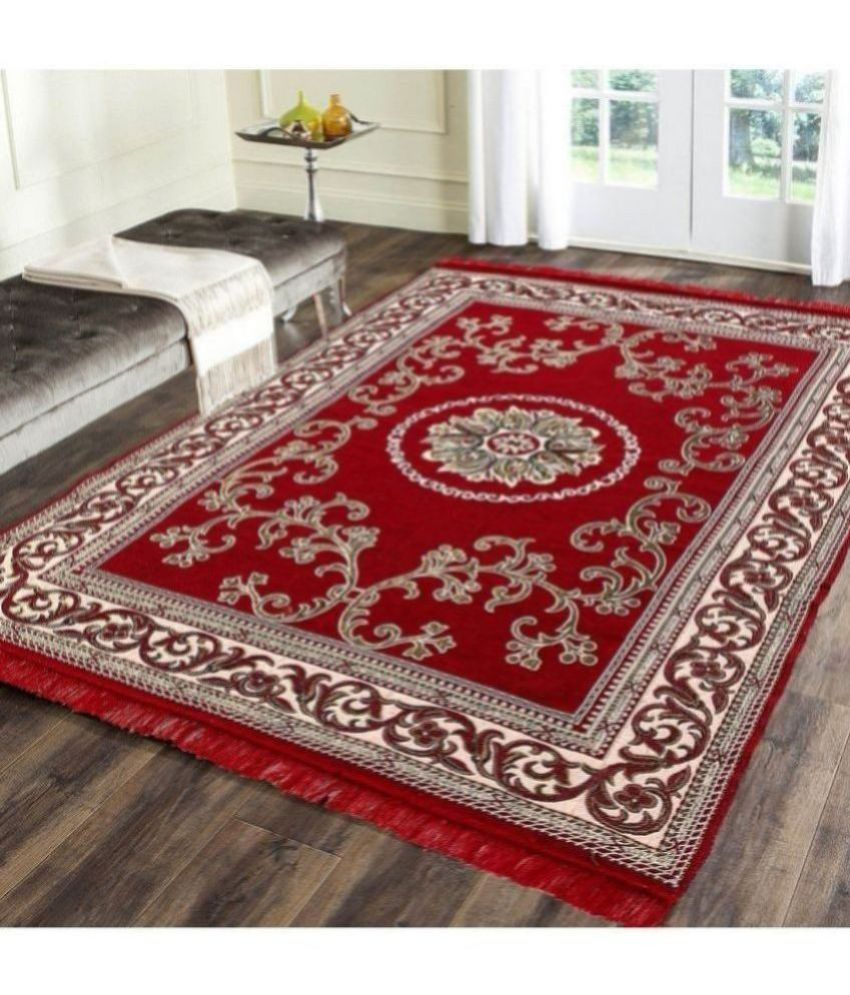     			HOMETALES Red Poly Cotton Dhurrie Carpet Contemporary 4x6 Ft