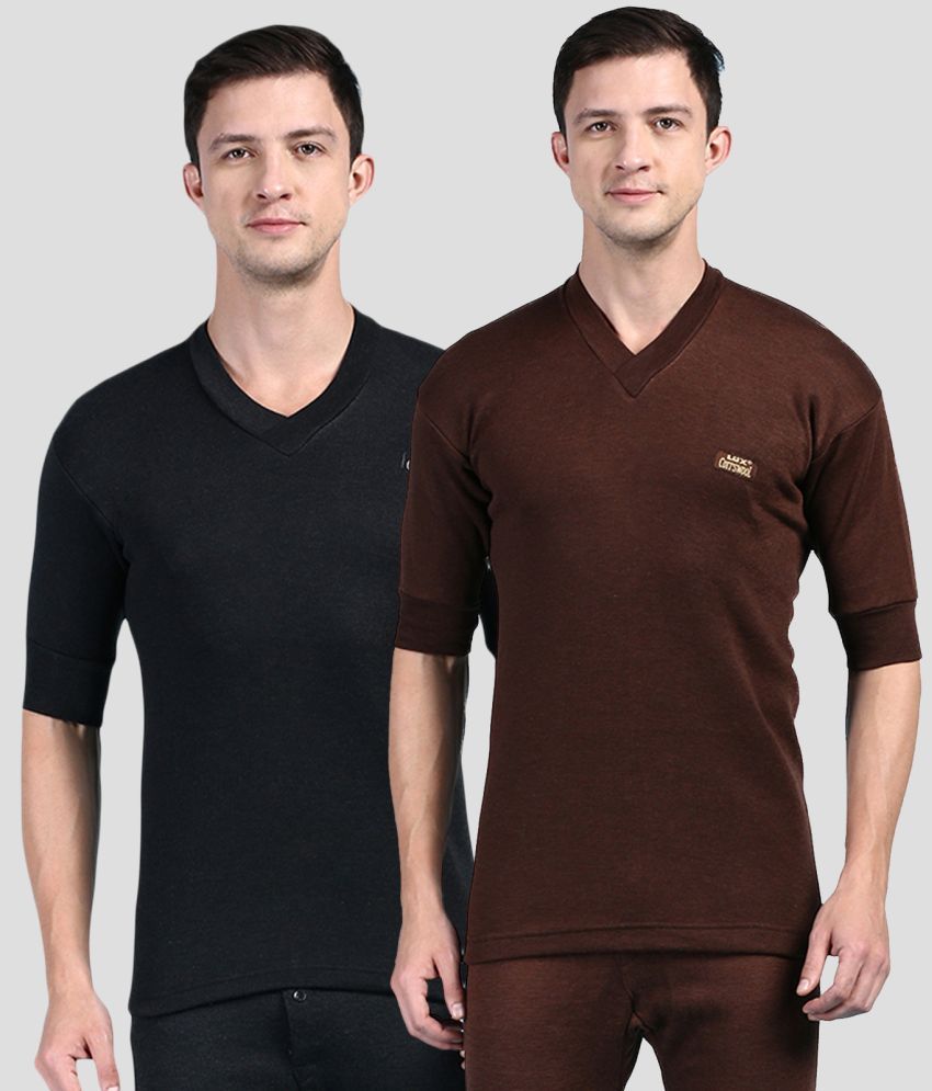     			Pack of 2 Lux Cottswool - Black Cotton Blend Men's Thermal Tops