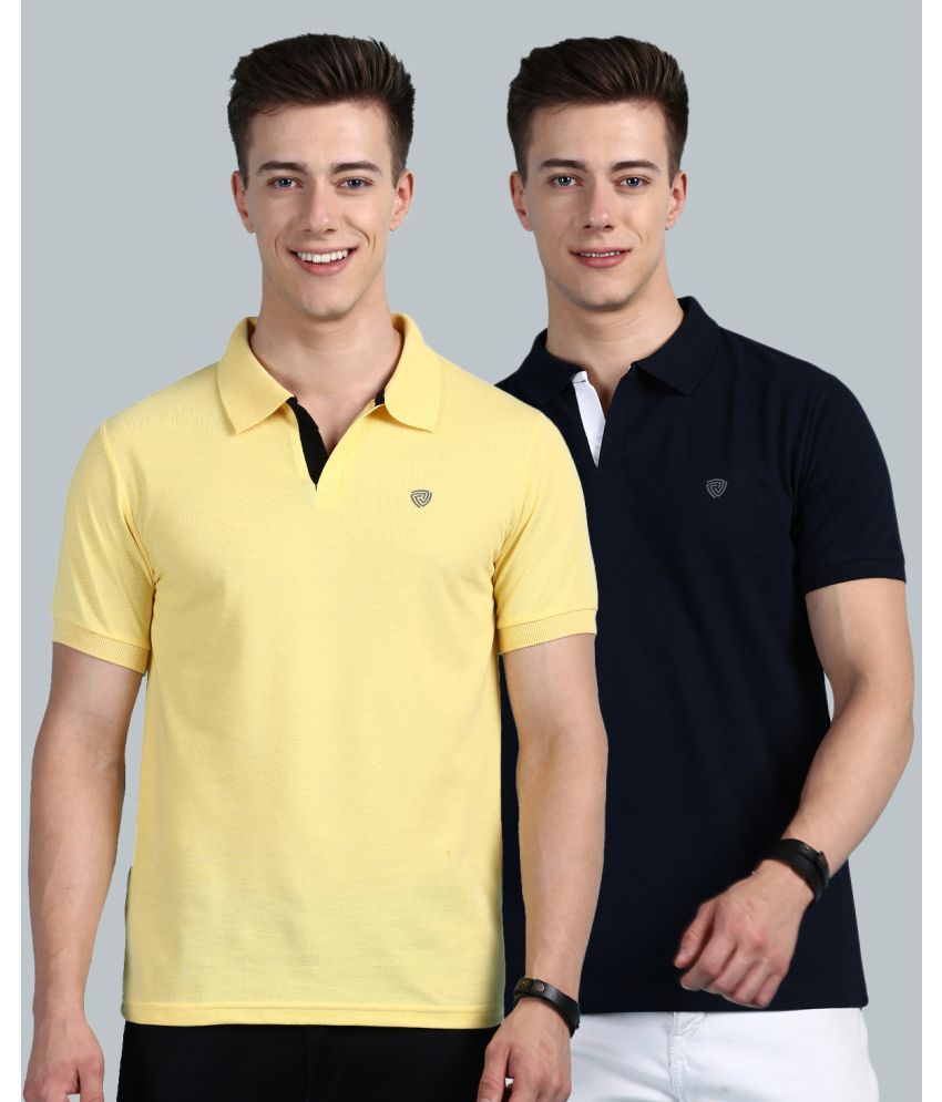     			Lux Cozi Cotton Regular Fit Solid Half Sleeves Men's Polo T Shirt - Yellow ( Pack of 2 )