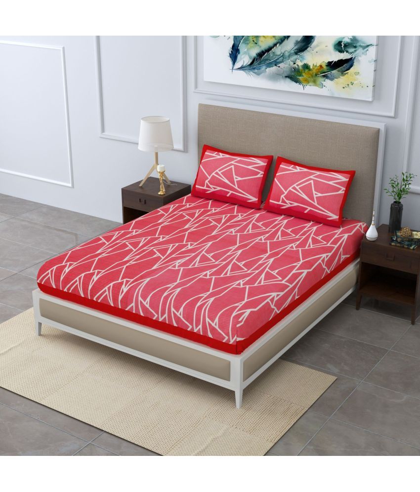     			Uniqchoice Cotton Abstract Double Bedsheet with 2 Pillow Covers - Red