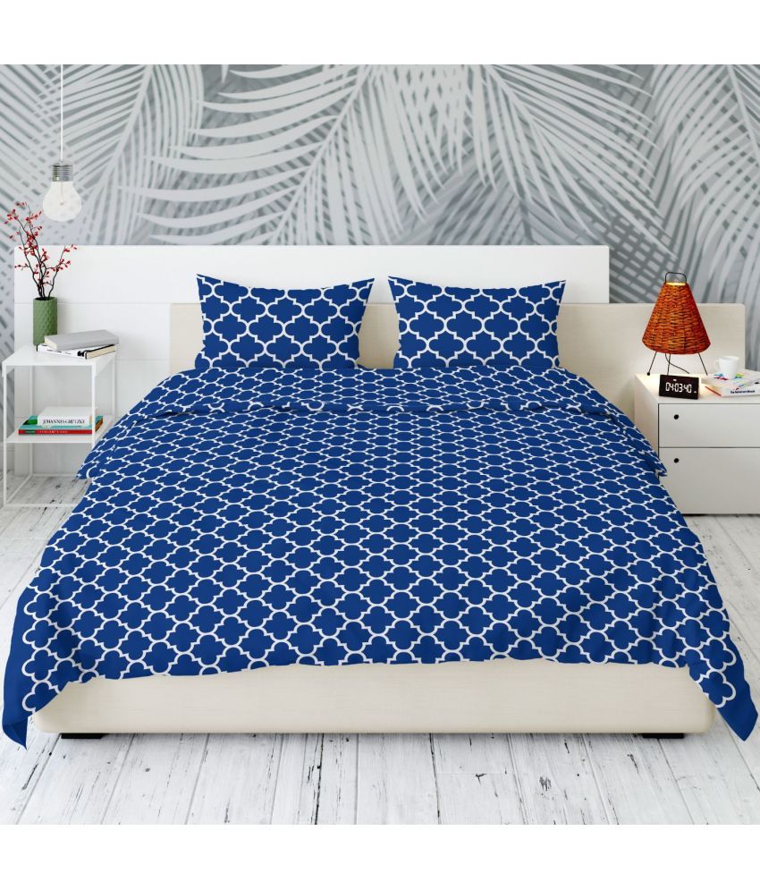     			Uniqchoice Cotton Floral Double Bedsheet with 2 Pillow Covers - Blue