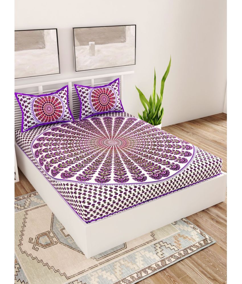     			Uniqchoice Cotton Floral Double Bedsheet with 2 Pillow Covers - Purple