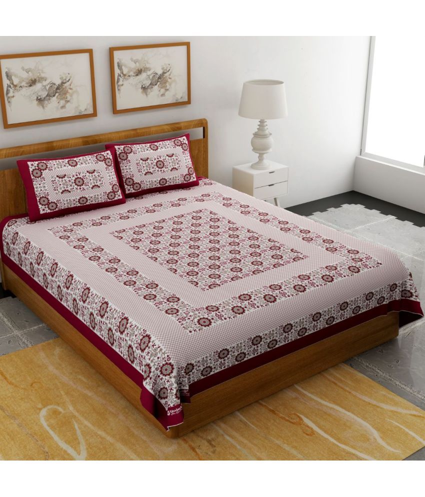     			Uniqchoice Cotton Floral Double Bedsheet with 2 Pillow Covers - Maroon