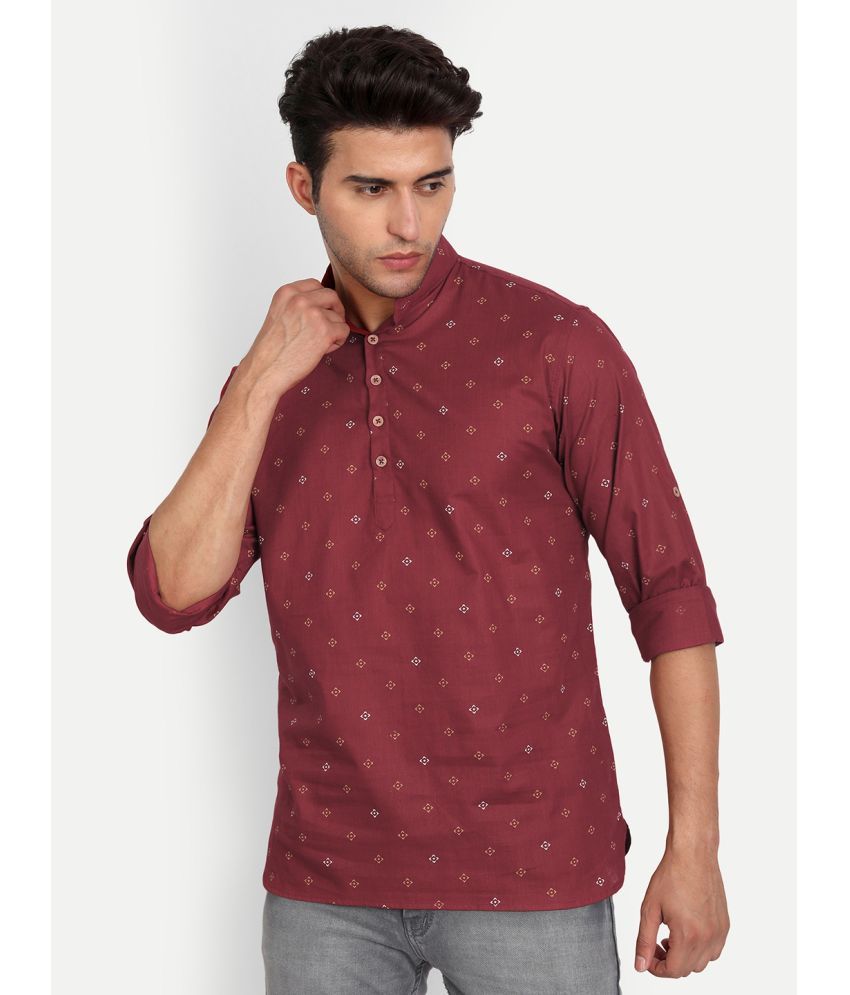     			Vida Loca - Maroon Cotton Blend Men's Shirt Style Kurta ( Pack of 1 )