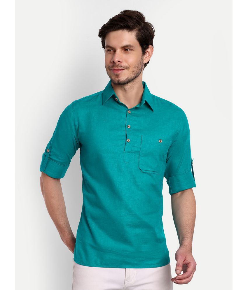     			Vida Loca - Turquoise Cotton Blend Men's Shirt Style Kurta ( Pack of 1 )