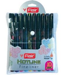 FLAIR Hotline Fineliner Metal Tip Pen | Tip Size 0.7 to 1 mm | Light Weight With Comfortable Grip | Extra Smooth | Ideal for School, Collage, Office| Multicolor Pouch, Pack of 20