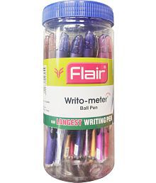 FLAIR Writometer Ball Pen Jar Pack | Stainless Steel Tip | Our Longest Writing Pens | Writes Upto 1,200 Meters | Ensures Smoothness &amp; Durability | Blue &amp; Black Ink, Set Of 20 Pens