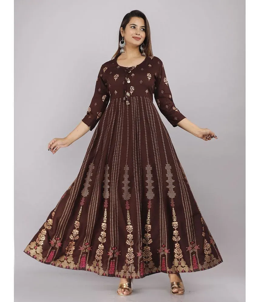 ANNEIV Coffee Rayon Women s Anarkali Kurti Pack of 1 Price